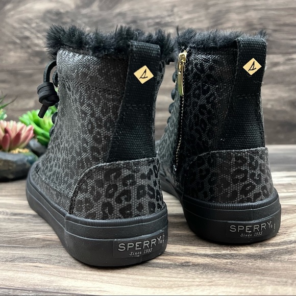 NIB Sperry Crest Vibe Canvas High Top Sneaker Black Animal Print Textile - Picture 8 of 13
